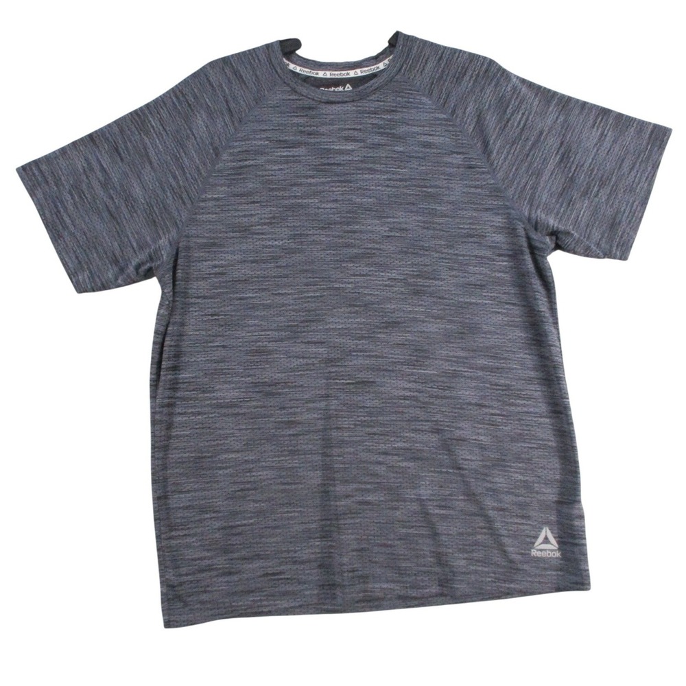 Reebok Men Space Dye Heathered Gray Blue Mesh Activewear T-Shirt Large RN 117927